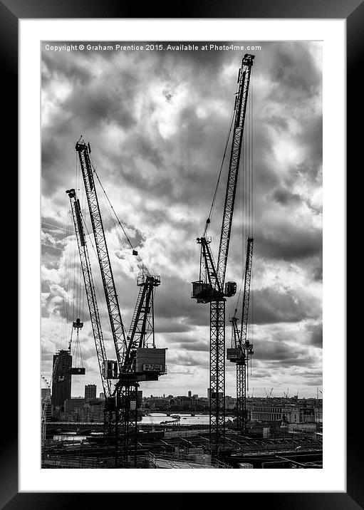 Tower Cranes on City of London Skyline Framed Mounted Print by Graham Prentice