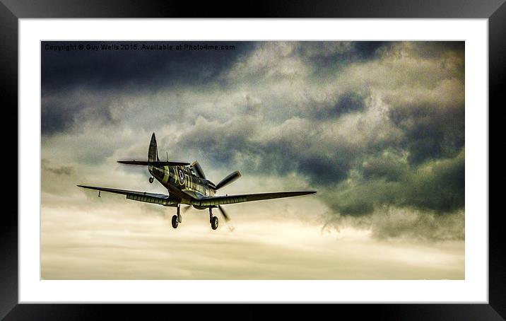 Spitfire On Final Approach. Framed Mounted Print by Guy Wells