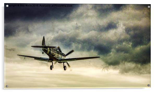 Spitfire On Final Approach. Acrylic by Guy Wells