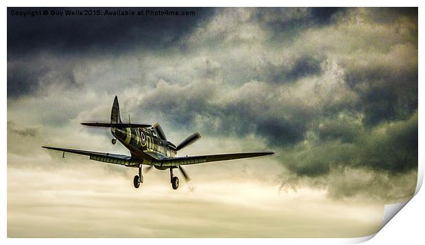 Spitfire On Final Approach. Print by Guy Wells