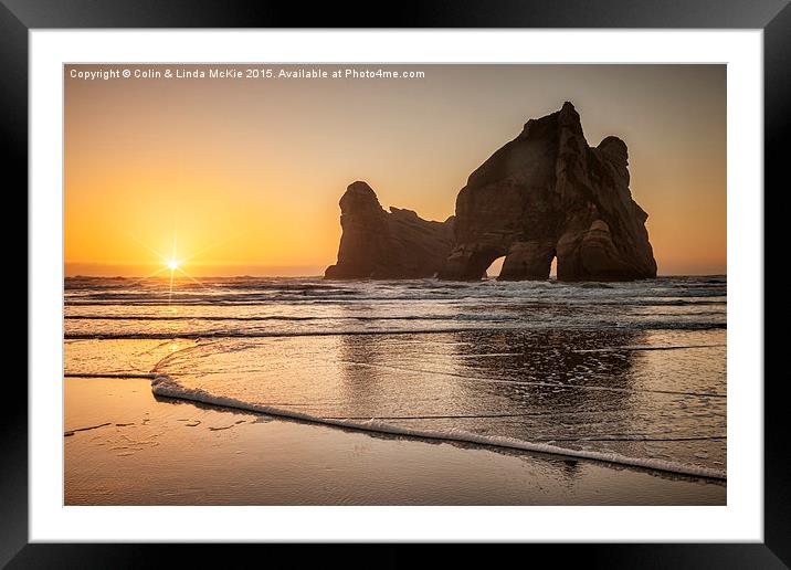 Wharariki Beach Sunset, New Zealand Framed Mounted Print by Colin & Linda McKie