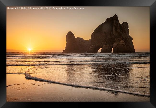 Wharariki Beach Sunset, New Zealand Framed Print by Colin & Linda McKie