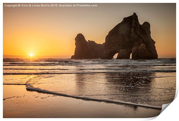 Wharariki Beach Sunset, New Zealand Print by Colin & Linda McKie