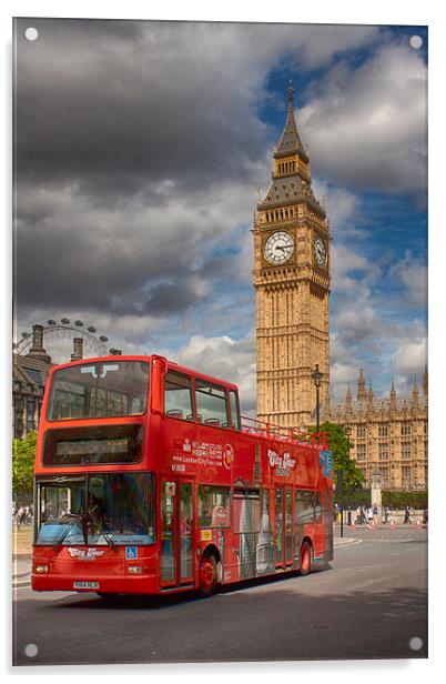  Big Ben and Red Bus Acrylic by Phil Clements