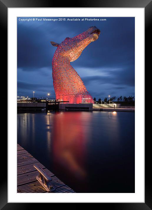 Kelpies at Night.  Framed Mounted Print by Paul Messenger