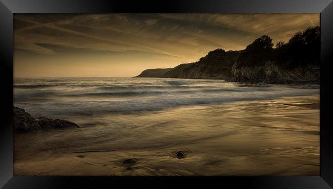  Sunset at Caswell Bay Framed Print by Leighton Collins
