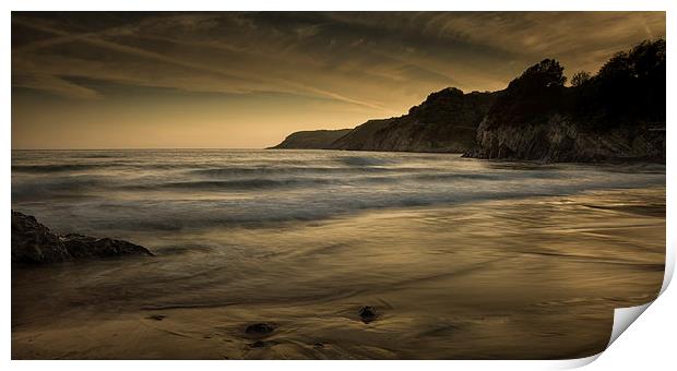  Sunset at Caswell Bay Print by Leighton Collins