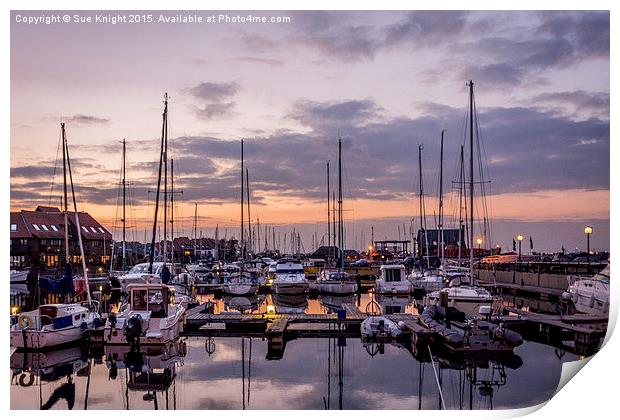  Day's end at Hythe Marina Print by Sue Knight