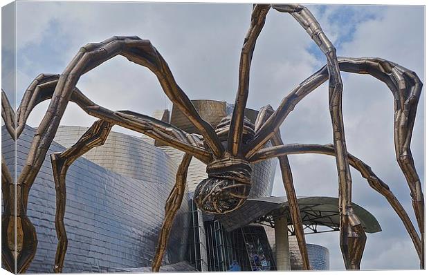  Spider Maman and the Guggenheim Museum Canvas Print by Sue Bottomley