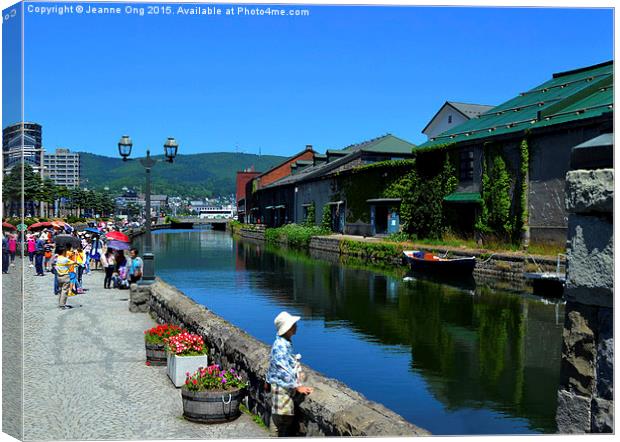 Otaru Canal With People Canvas Print by Jeanne Ong