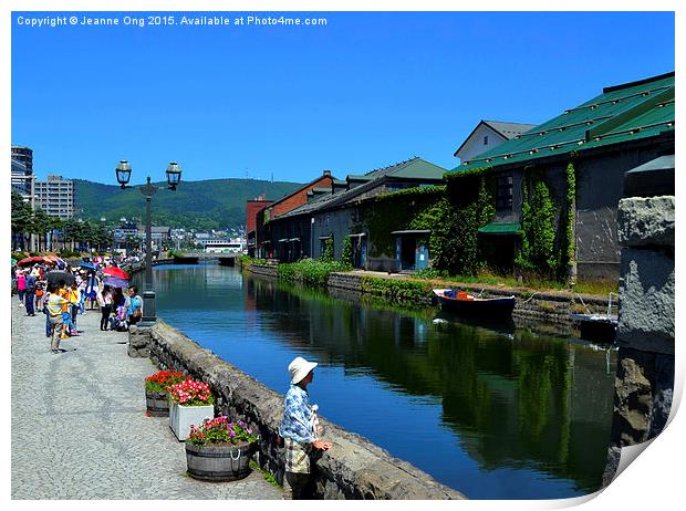 Otaru Canal With People Print by Jeanne Ong