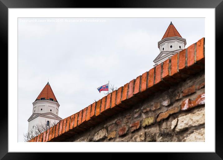 National flag above Bratislava Castle Framed Mounted Print by Jason Wells
