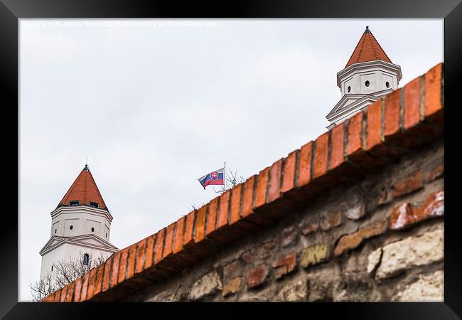 National flag above Bratislava Castle Framed Print by Jason Wells