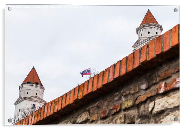 National flag above Bratislava Castle Acrylic by Jason Wells