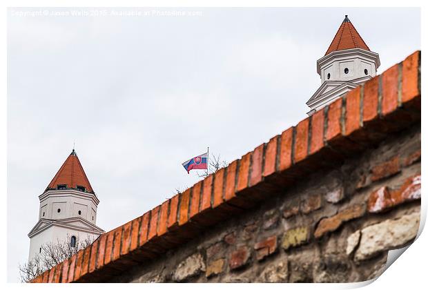 National flag above Bratislava Castle Print by Jason Wells