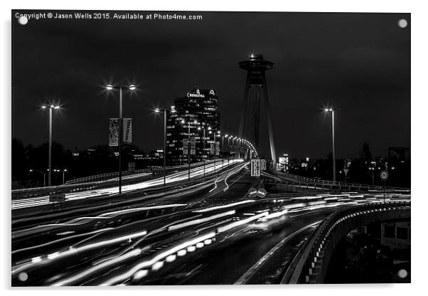  Traffic trails over the UFO Bridge at night Acrylic by Jason Wells