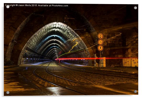 Tram trails inside a tunnel in Bratislava Acrylic by Jason Wells