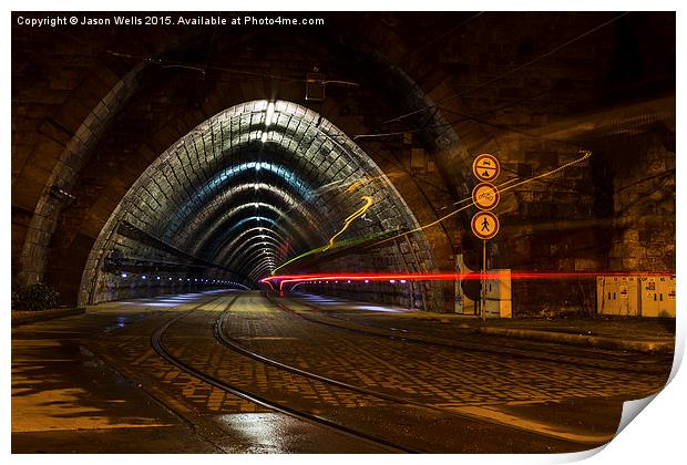 Tram trails inside a tunnel in Bratislava Print by Jason Wells