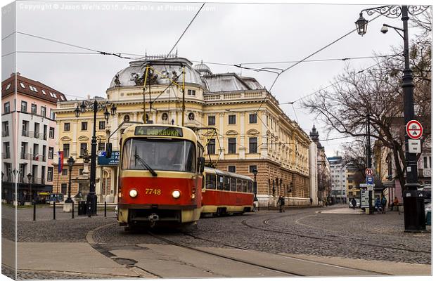 Tram in front of the Slovak national theatre Canvas Print by Jason Wells