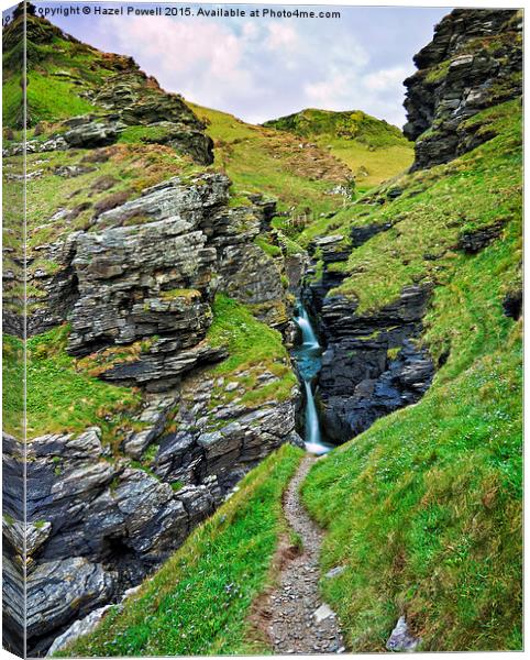  Rocky Valley Waterfall, Tintagel Canvas Print by Hazel Powell