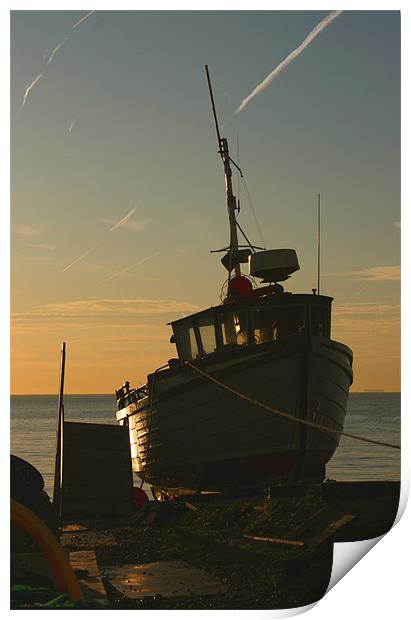 Fishing Boat At Dawn Print by val butcher