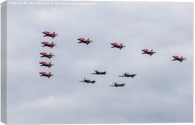 Red Arrows with the Battle of Britain Memorial Fli Canvas Print by Jason Wells