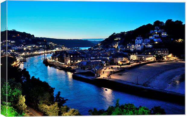  Night View along the River Looe Canvas Print by Rosie Spooner