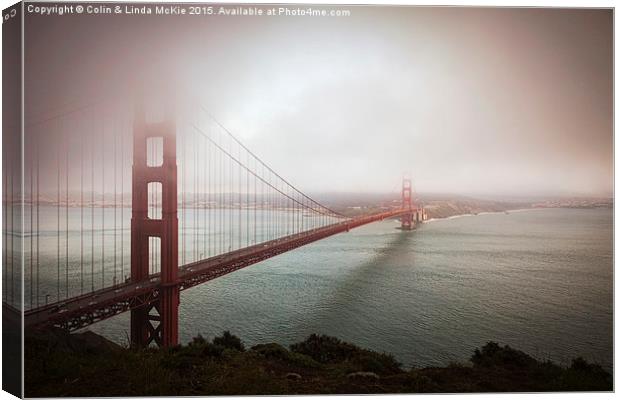 Golden Gate Bridge in Fog, San Francisco Canvas Print by Colin & Linda McKie