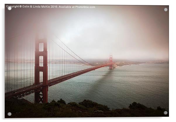 Golden Gate Bridge in Fog, San Francisco Acrylic by Colin & Linda McKie