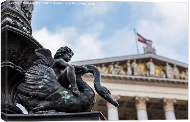 Statue in front of the Austrian Parliament Buildin Canvas Print by Jason Wells