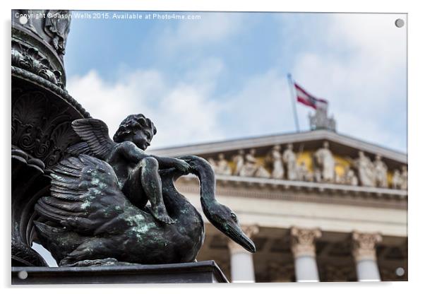 Statue in front of the Austrian Parliament Buildin Acrylic by Jason Wells