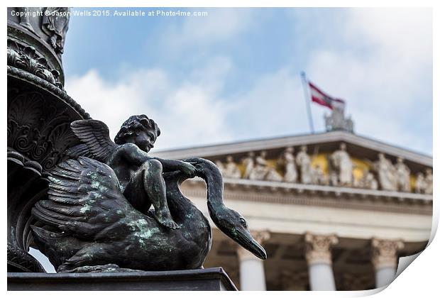 Statue in front of the Austrian Parliament Buildin Print by Jason Wells