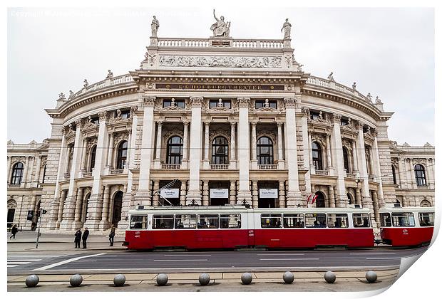 Tram in front of the KK Hofburgtheater by day Print by Jason Wells
