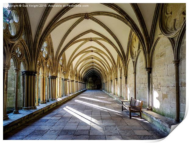  The cloisters at Salisbury cathedral,Wiltshire  Print by Sue Knight