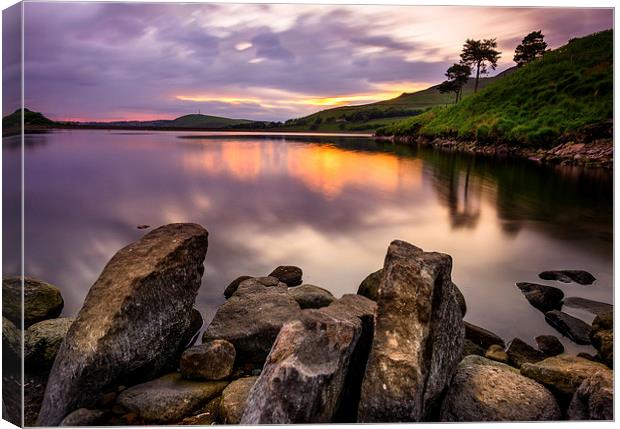  Sunset at Dove Stone Reservoir Canvas Print by David Schofield