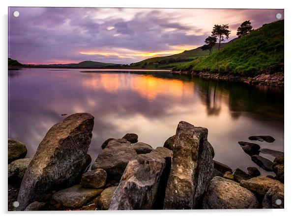  Sunset at Dove Stone Reservoir Acrylic by David Schofield