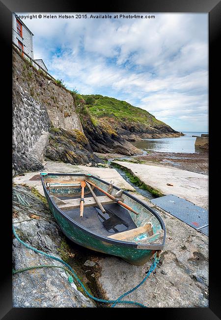 Boat on the Shore at Portloe Framed Print by Helen Hotson