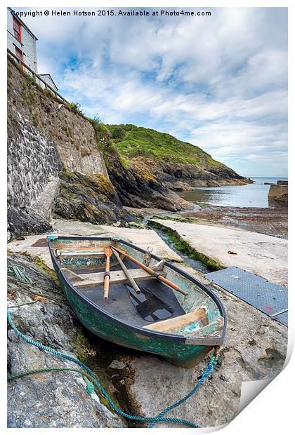 Boat on the Shore at Portloe Print by Helen Hotson