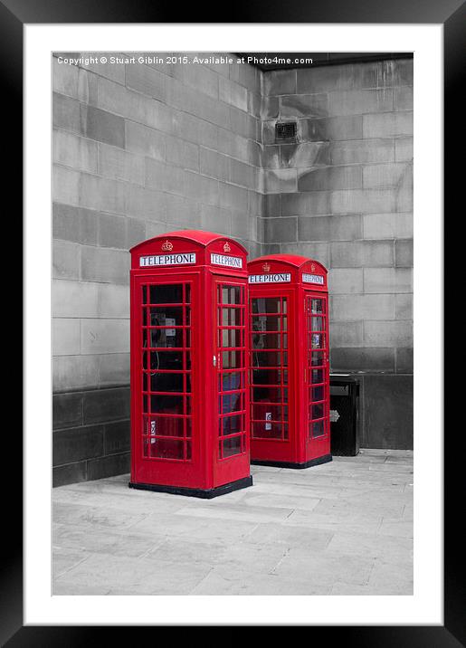  Two Traditional Red Telephone Boxes Framed Mounted Print by Stuart Giblin