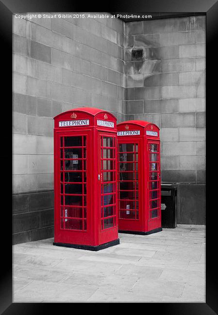  Two Traditional Red Telephone Boxes Framed Print by Stuart Giblin
