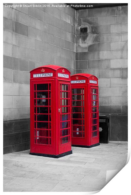  Two Traditional Red Telephone Boxes Print by Stuart Giblin