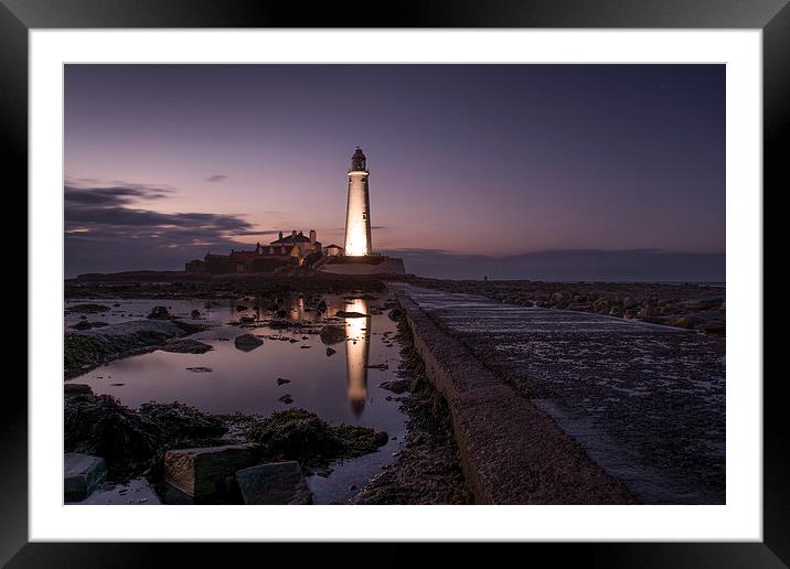  Lighthouse at Night Framed Mounted Print by Les Hopkinson