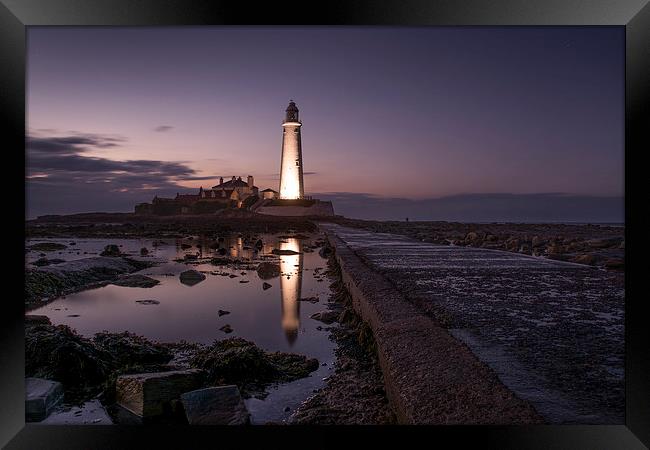  Lighthouse at Night Framed Print by Les Hopkinson