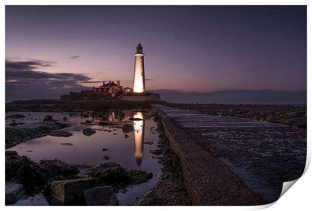  Lighthouse at Night Print by Les Hopkinson