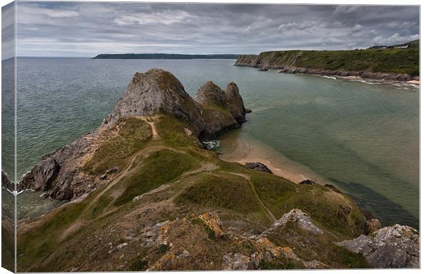  Three Cliffs Bay and the Great Tor Canvas Print by Leighton Collins