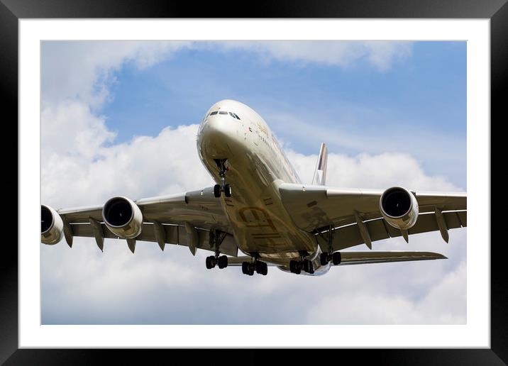 Etihad Airlines Airbus A380 Framed Mounted Print by David Pyatt