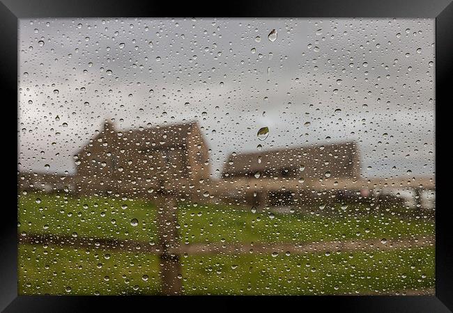 Farmhouse Through the Rain Framed Print by Jeni Harney