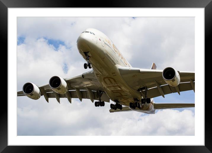 Etihad Airbus A380 Framed Mounted Print by David Pyatt