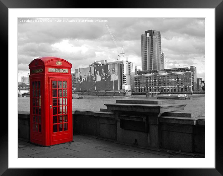 Traditional Red Telephone Box on Thames Embankment Framed Mounted Print by Stuart Giblin
