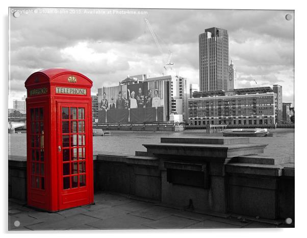 Traditional Red Telephone Box on Thames Embankment Acrylic by Stuart Giblin